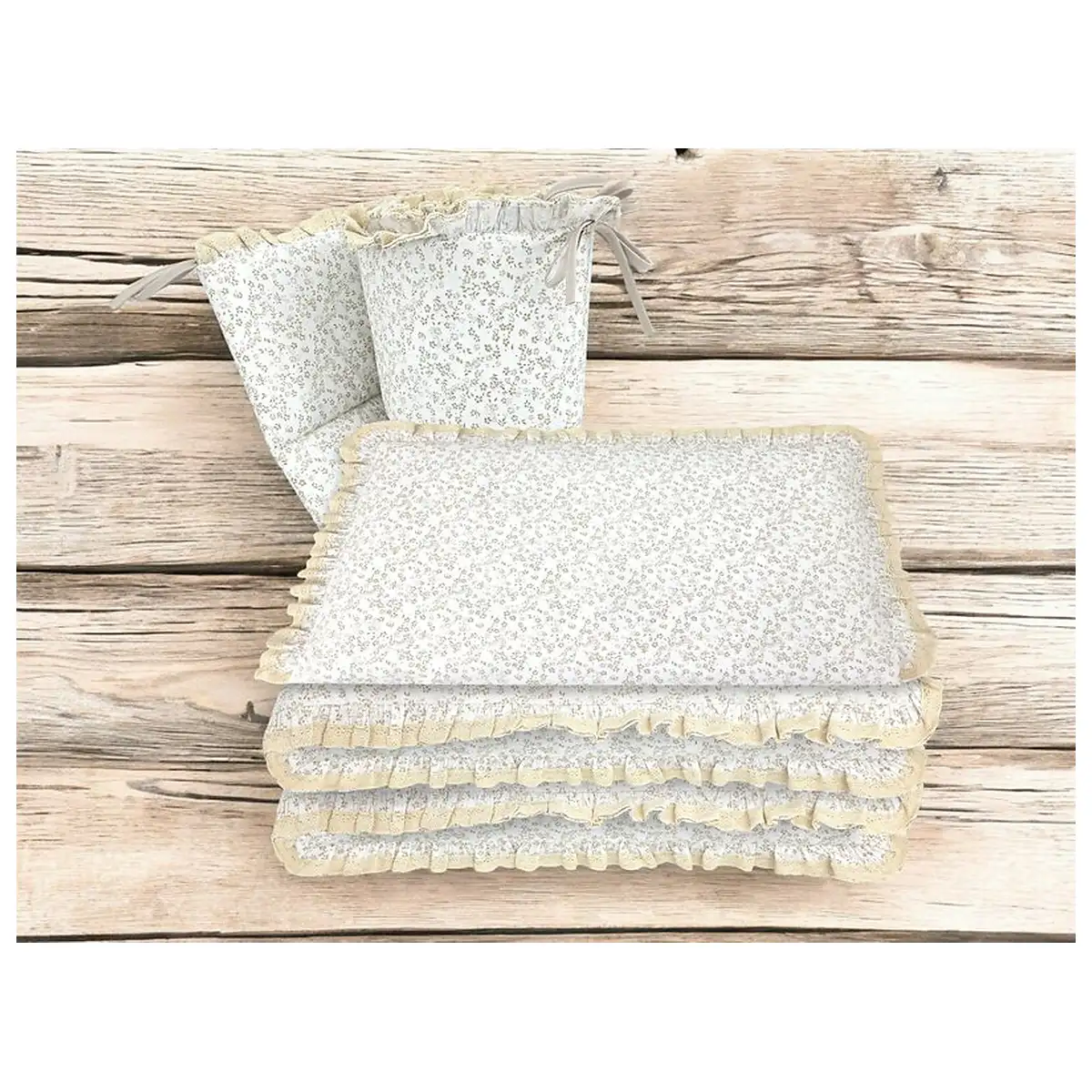 Lenjerie patut cu 3 piese, MimiNu, Premium, Pentru patut 120x60 cm, protectie laterala, bumbac certificat, Meadow [2]