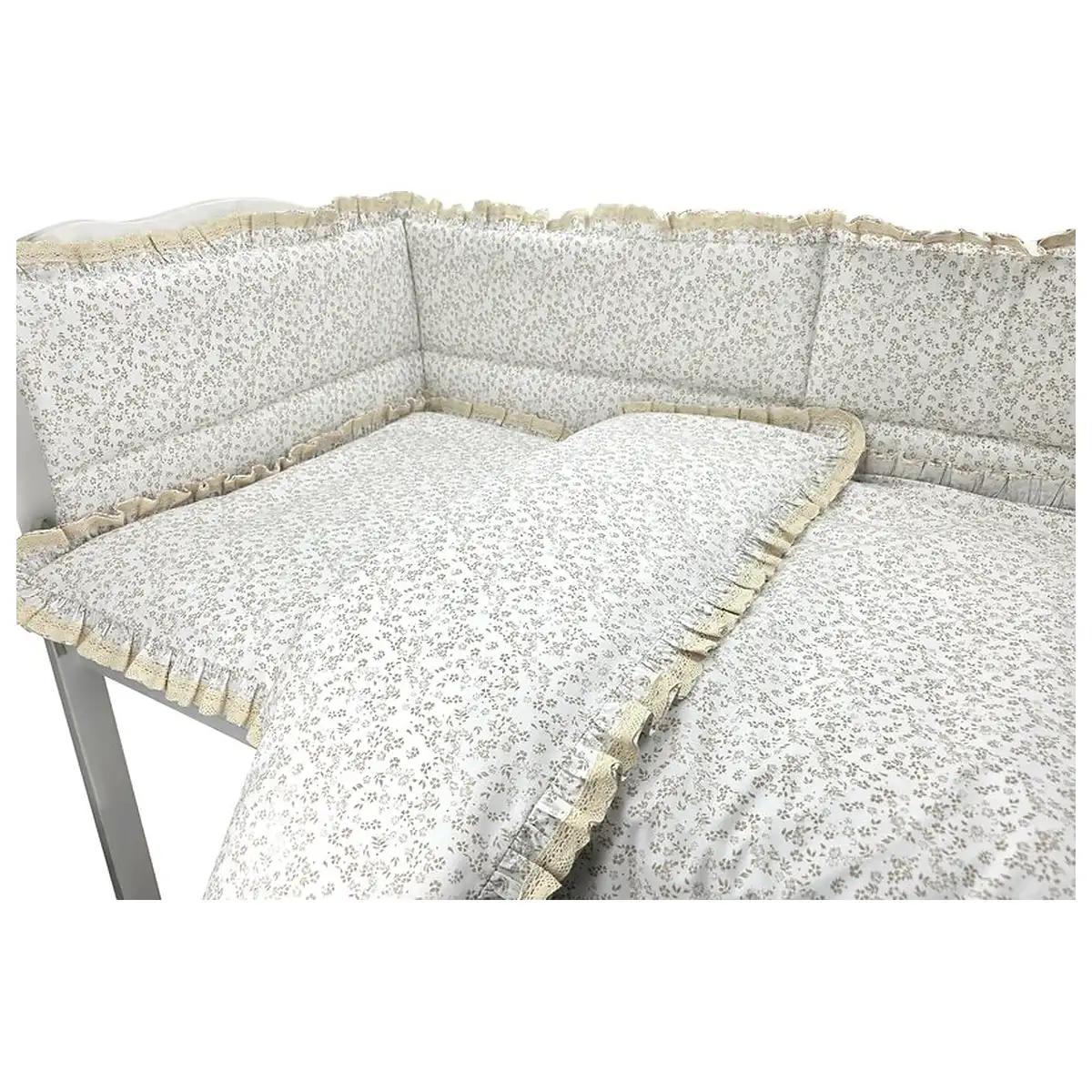 Lenjerie patut cu 3 piese, MimiNu, Premium, Pentru patut 120x60 cm, protectie laterala, bumbac certificat, Meadow [1]