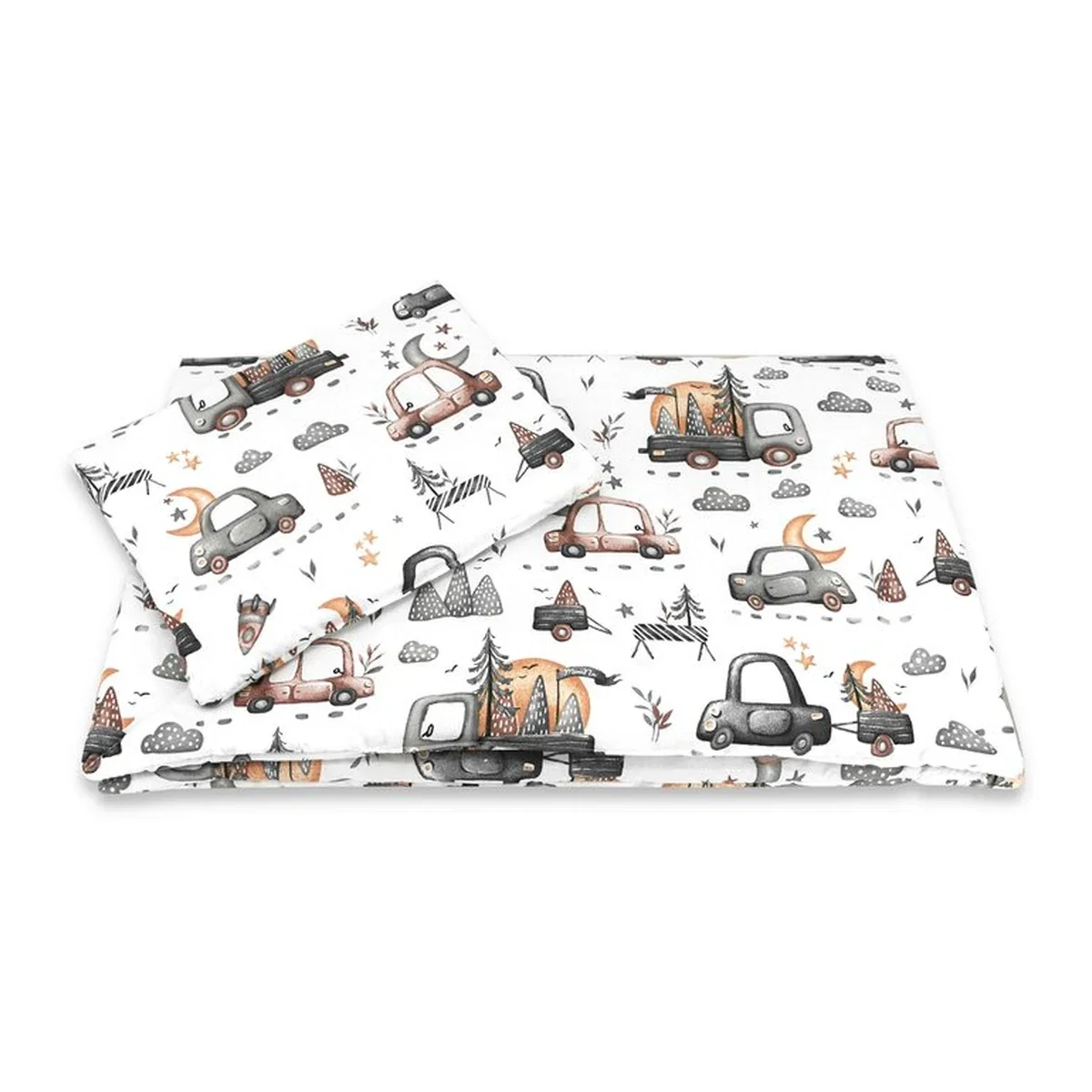 Lenjerie patut cu 5 piese, MimiNu, Cu cearceaf 120x60 cm, Pilota, Pernuta, 2 aparatori, bumbac 100%, Cars Grey [5]