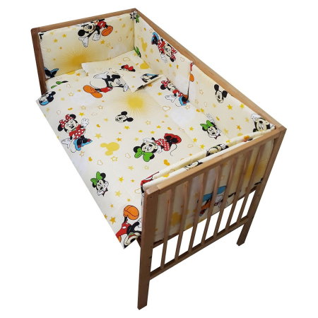 Seturi lenjerii - Lenjerie patut Hubners Mickey si Minnie 5 piese crem