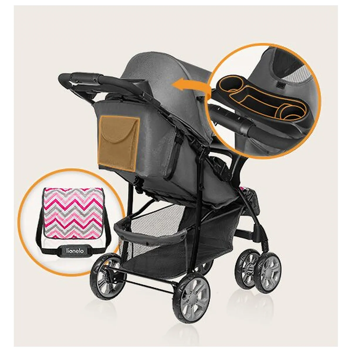 Lionelo - Carucior sport Emma Plus, Cu tavita, 2 Suporturi pentru pahar, Geanta accesorii, Conform cu standardul [18]