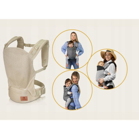 Marsupiu ergonomic, Lionelo, Margareet Air, 3 pozitii de purtare, Certificat de Institutul International pentru Displazie de Sold, 4 luni+, Pana la 20 Kg, Material respirabil 3D Air Mesh, Bej [14]
