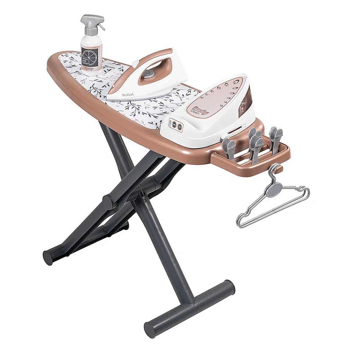 Seturi de curatenie copii - Masa si fier de calcat Tefal Ironing Board + Stream Iron, 9 accesorii Smoby 3 ani +