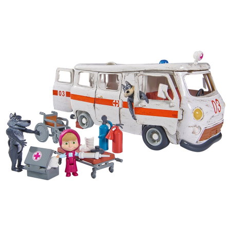 Masinute, trenulete, avioane - Masina Simba Masha and the Bear Ambulance cu accesorii 3 ani +
