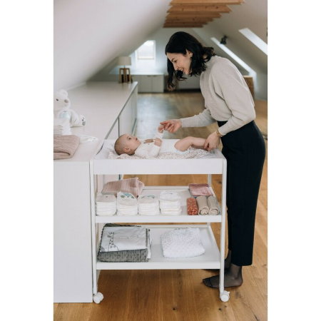 Masuta de infasat, FreeON, Mila, Din lemn, Cu 4 roti pentru transport facil, Cu 3 suprafete de depozitare, 76x54x86 cm, White [6]