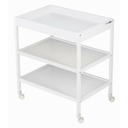 Saltelute de infasat - Masuta de infasat, FreeON, Mila, Din lemn, Cu 4 roti pentru transport facil, Cu 3 suprafete de depozitare, 76x54x86 cm, White