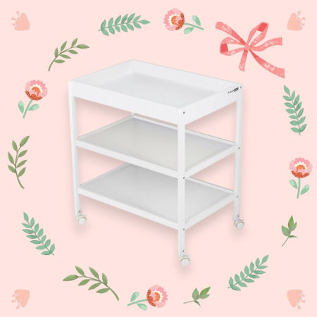 Masuta de infasat, FreeON, Mila, Din lemn, Cu 4 roti pentru transport facil, Cu 3 suprafete de depozitare, 76x54x86 cm, White [3]