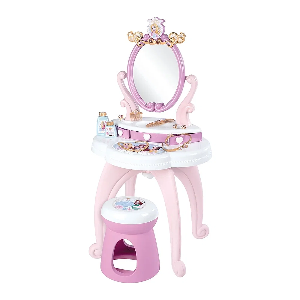 Jucarii de rol - Masuta de machiaj Disney Princess 2 in 1 roz cu accesorii Smoby 3 ani