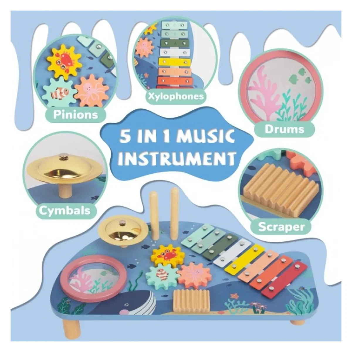 Masuta din lemn cu instrumente muzicale Ecotoys 18 luni+ [6]