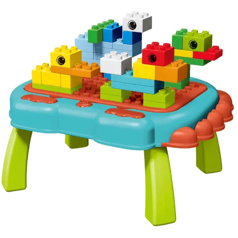 Constructii, cuburi, forme si culori - Masuta multifunctionala 3 in 1 pentru constructie - Dinozaur Bufnitel 3 ani