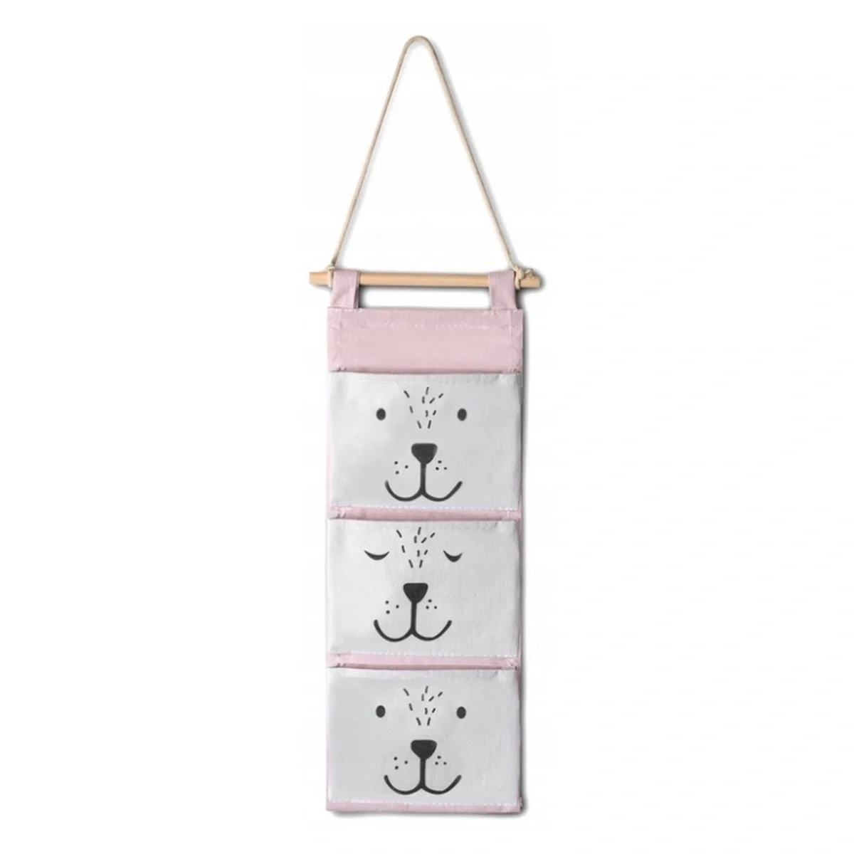 Organizatoare patut - Organizator textil de perete cu 3 compartimente Nukido - Roz