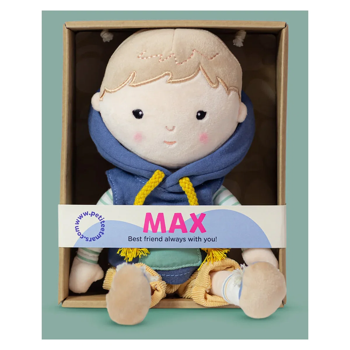 Papusa, Petite&Mars, Max 14 x 34 cm, 0 luni+, Ambalaj cu mini puzzle din carton, 35 cm, Albastru [2]