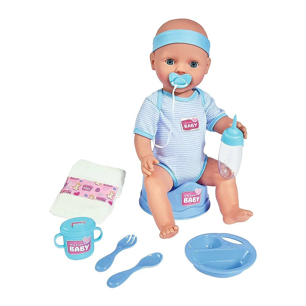 Papusi bebelus - Papusa Simba New Born Baby, Baby Doll 43 cm cu accesorii albastru 3 ani +