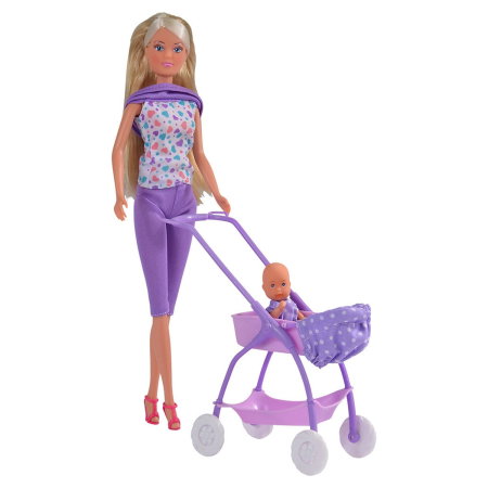Papusi Steffi Love - Papusa Simba Steffi Love Baby Walk 29 cm mov cu carucior si accesorii 3 ani