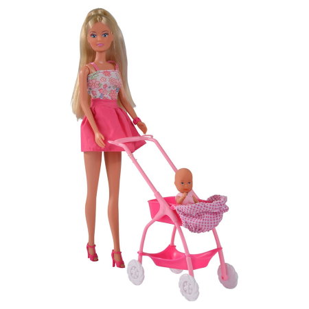 Papusi Steffi Love - Papusa Simba Steffi Love Baby Walk 29 cm roz cu carucior si accesorii 3 ani