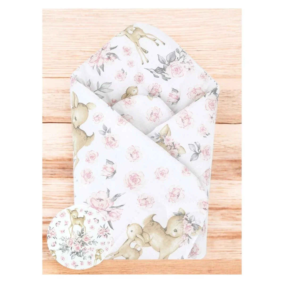 Paturica de infasat, MimiNu, doua fete, inchidere arici velcro, 75x75 cm, bumbac, Sweet Deer Pink [1]