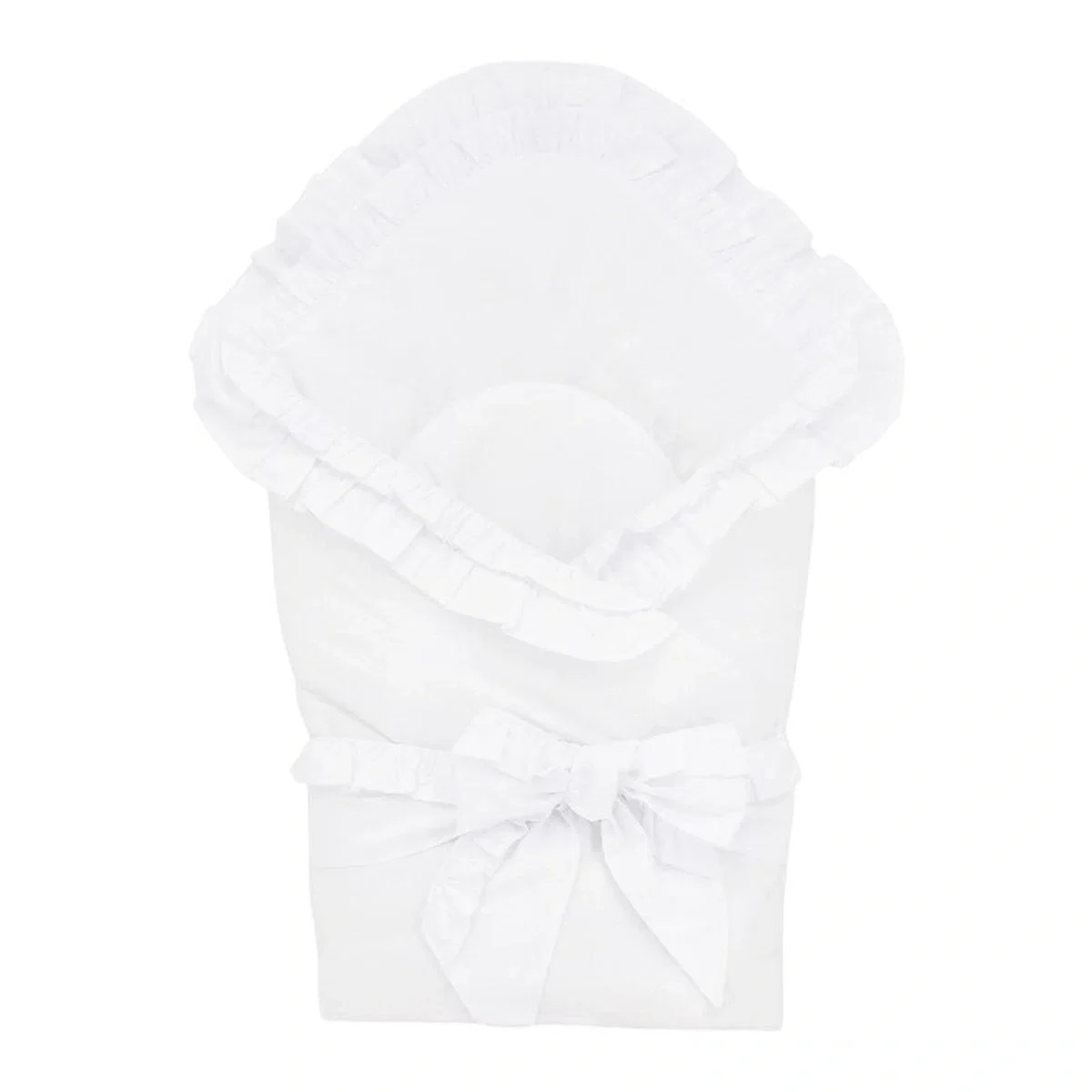 Paturici - Paturica de infasat, MimiNu, pentru botez, Cu volanase, inchidere cu panglica si velcro, 75x75 cm, bumbac, White