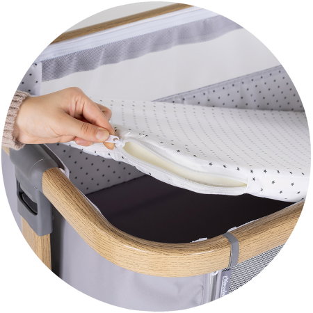Patut co-sleeper Chipolino Charisma cu laterala culisanta, functie leagan, inclinare anti-reflux, plasa anti-insecte, Platinum wood [8]