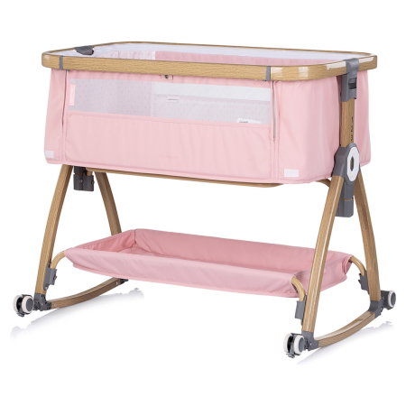 Patut co-sleeper Chipolino Charisma cu laterala culisanta, functie leagan, inclinare anti-reflux, plasa anti-insecte, Powder pink wood [5]