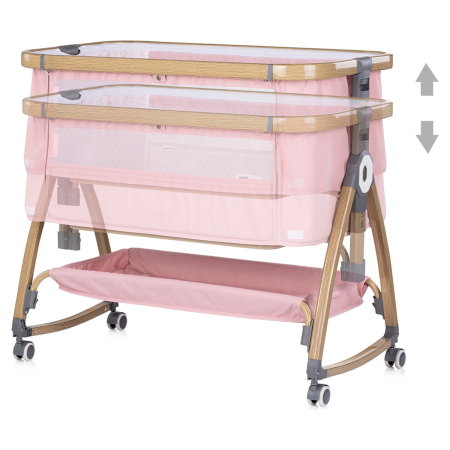 Patut co-sleeper Chipolino Charisma cu laterala culisanta, functie leagan, inclinare anti-reflux, plasa anti-insecte, Powder pink wood [3]