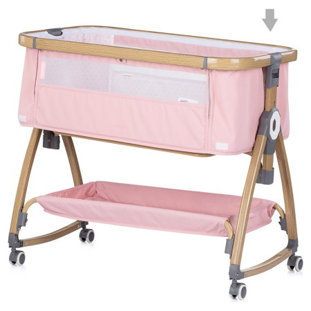 Patut co-sleeper Chipolino Charisma cu laterala culisanta, functie leagan, inclinare anti-reflux, plasa anti-insecte, Powder pink wood [4]