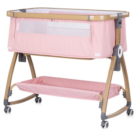 Patut co-sleeper Chipolino Charisma cu laterala culisanta, functie leagan, inclinare anti-reflux, plasa anti-insecte, Powder pink wood [1]