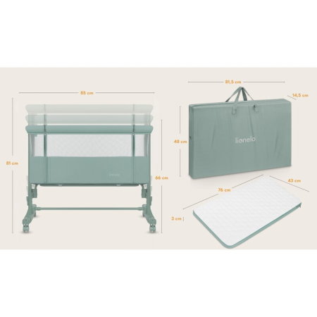 Patut co-sleeper, Lionelo, Aurora, 3 in 1, Cu leganare si setare unghiulara, Saltea cu densitate T25 si geanta [21]