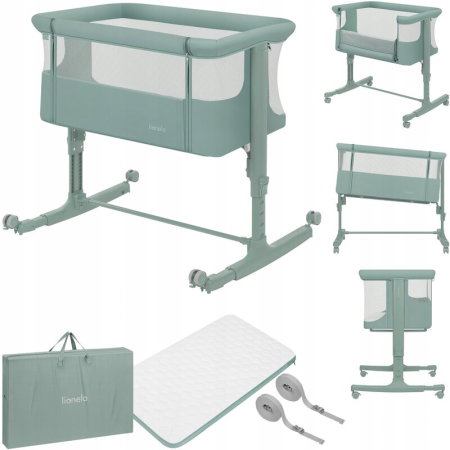 Patut co-sleeper, Lionelo, Aurora, 3 in 1, Cu leganare si setare unghiulara, Saltea cu densitate T25 si geanta [2]