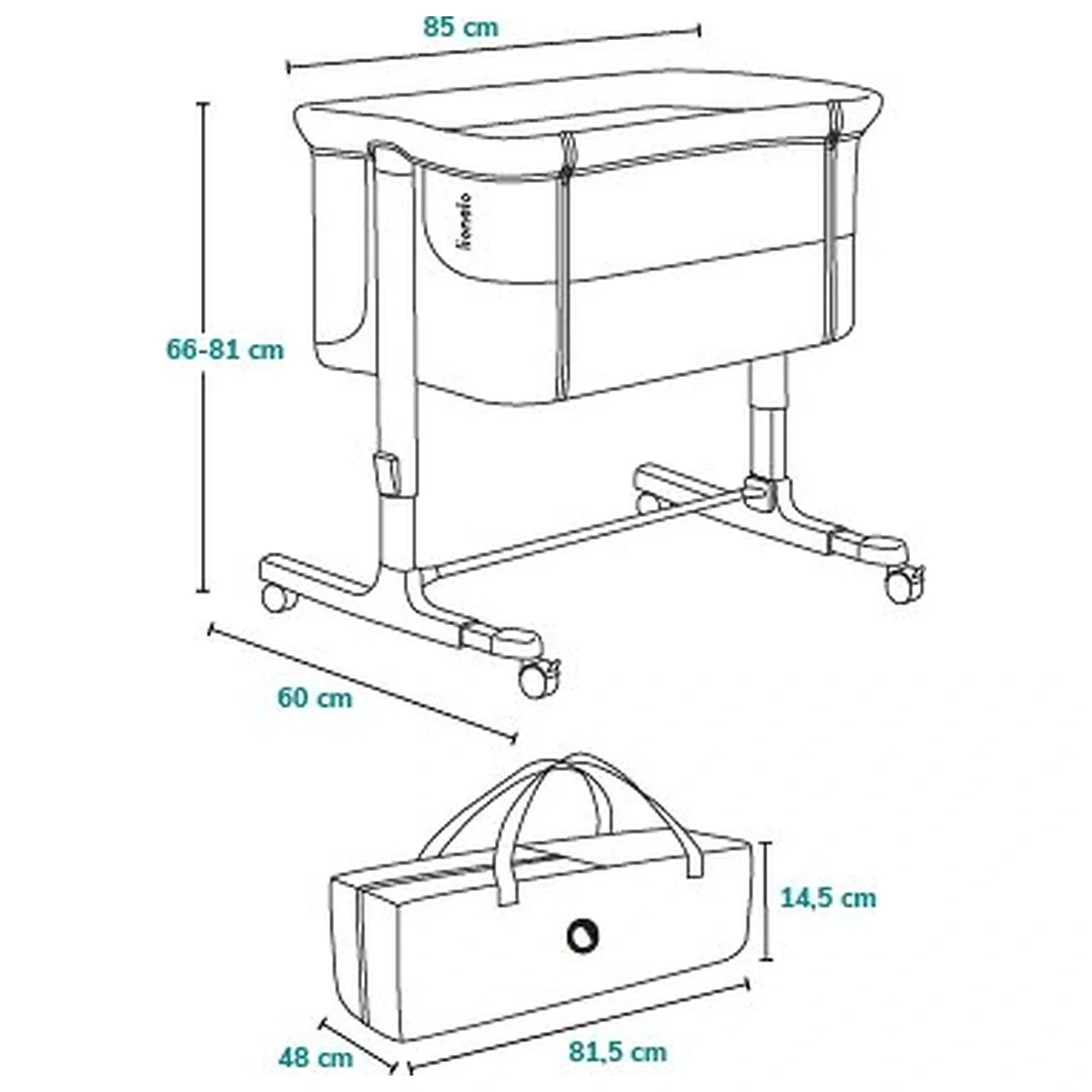 Patut co-sleeper, Lionelo, Aurora, 3 in 1, Cu leganare si setare unghiulara, Saltea cu densitate T25 si geanta [9]