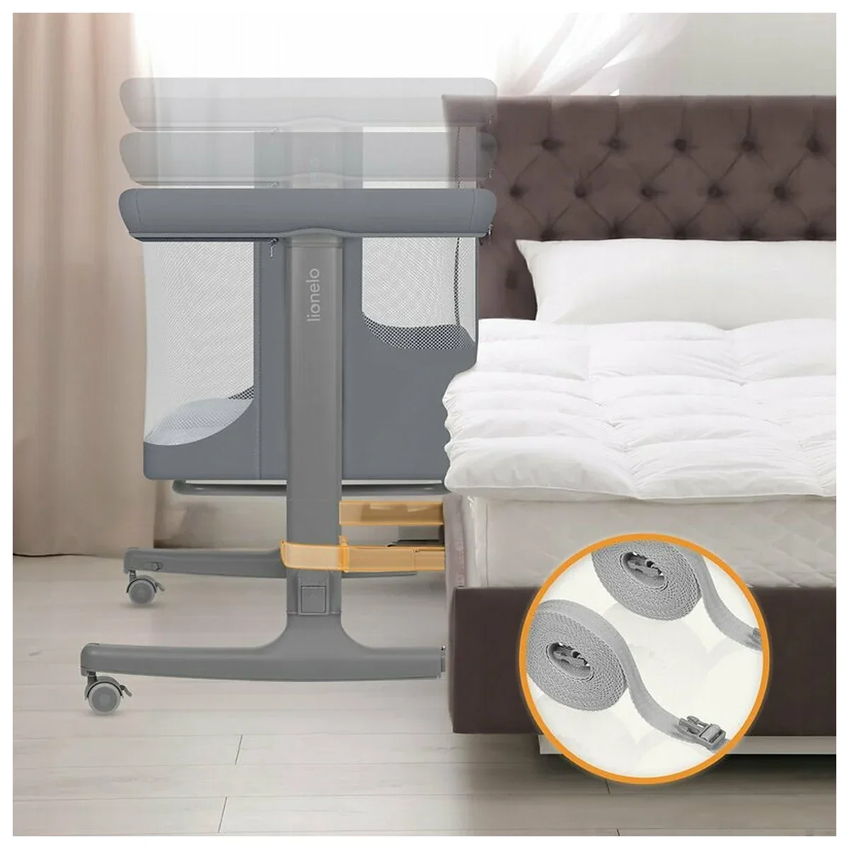 Patut co-sleeper, Lionelo, Aurora, 3 in 1, Cu leganare si setare unghiulara, Saltea cu densitate T25 si geanta [15]
