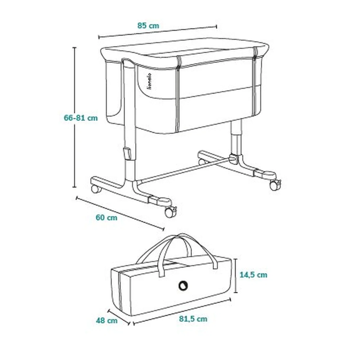 Patut co-sleeper, Lionelo, Aurora, 3 in 1, functie leganare, Include saltea si geanta transport, 5 pozitii pe inaltime, [39]