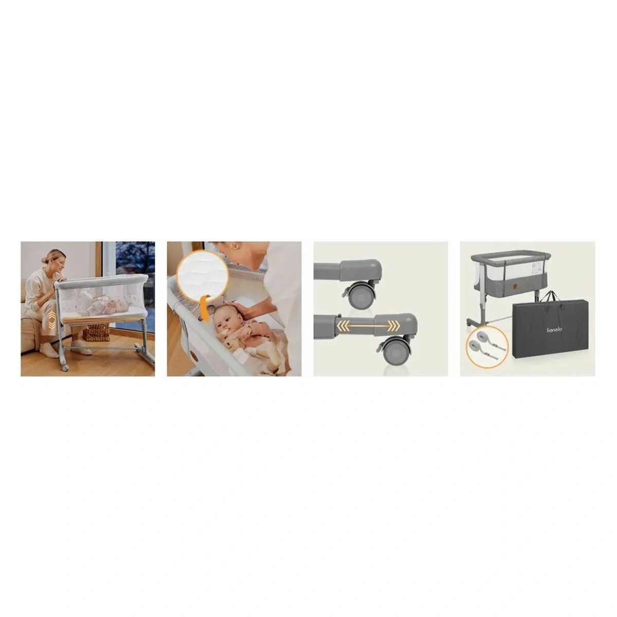 Patut co-sleeper, Lionelo, Aurora, 3 in 1, functie leganare, Include saltea si geanta transport, 5 pozitii pe inaltime, [37]