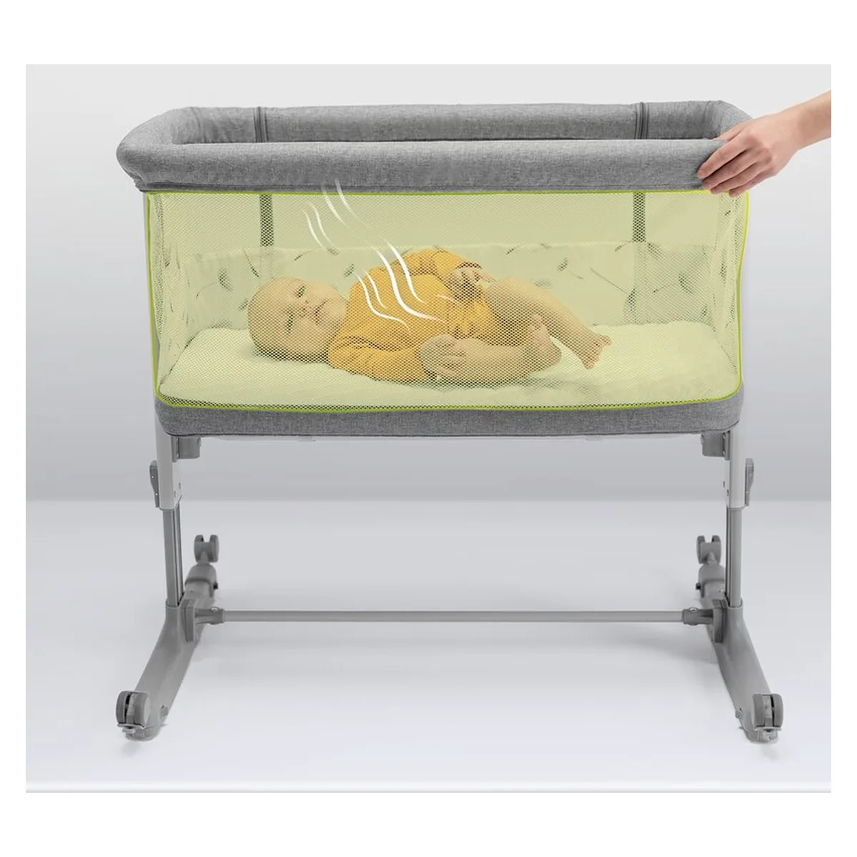 Patut co-sleeper, Lionelo, Aurora, 3 in 1, functie leganare, Include saltea si geanta transport, 5 pozitii pe inaltime, [38]