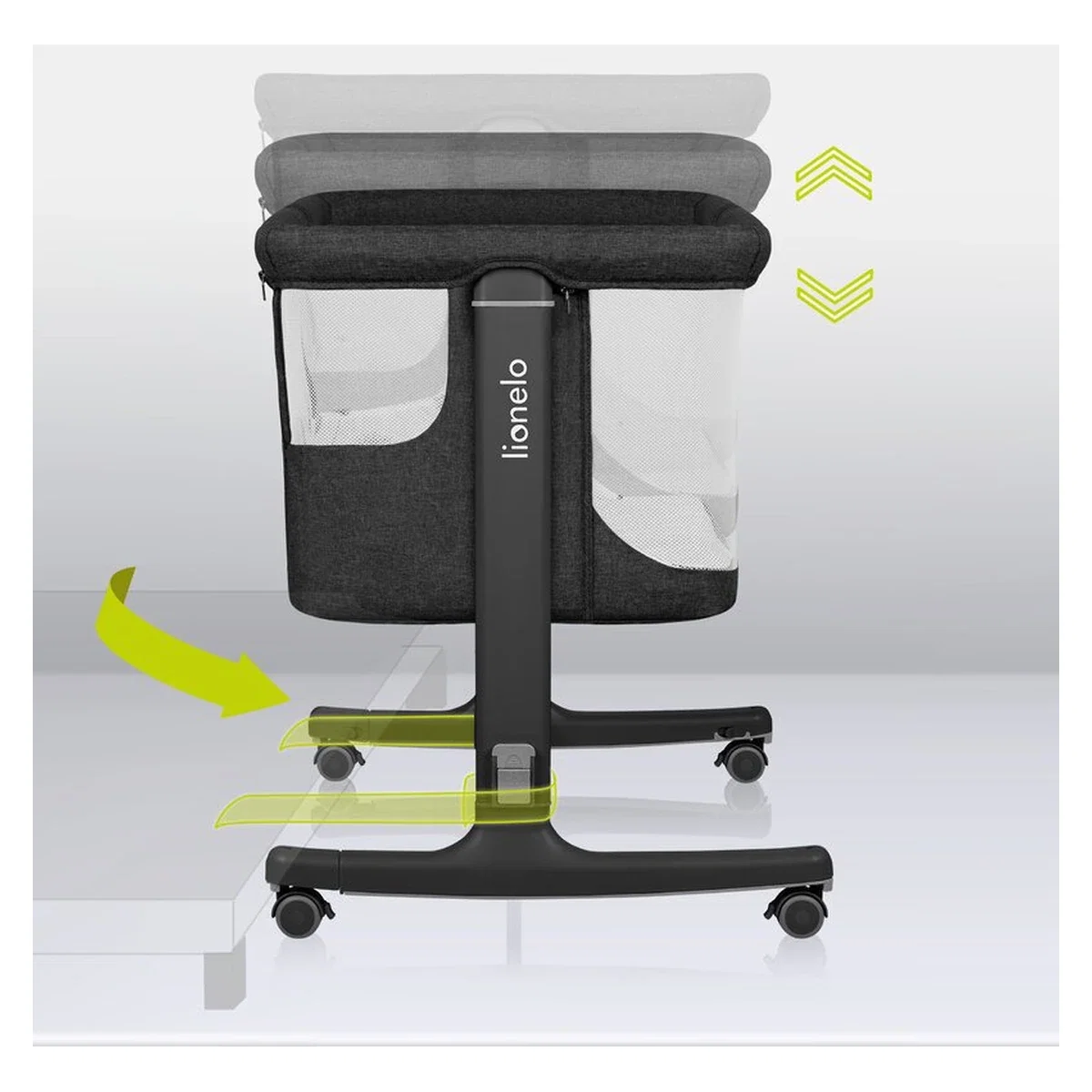 Patut co-sleeper, Lionelo, Aurora, 3 in 1, functie leganare, Include saltea si geanta transport, 5 pozitii pe inaltime, [36]