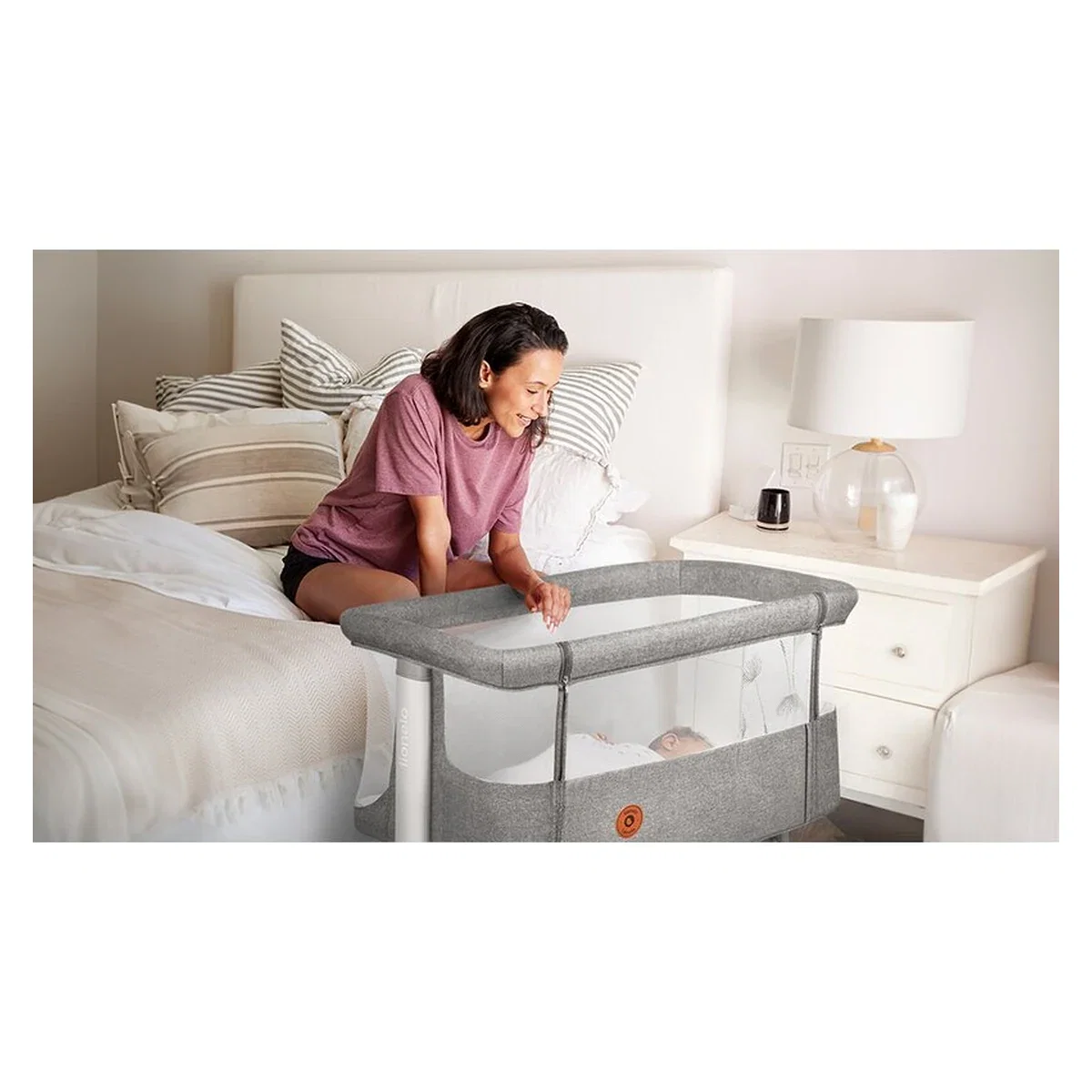 Patut co-sleeper, Lionelo, Aurora, 3 in 1, functie leganare, Include saltea si geanta transport, 5 pozitii pe inaltime, [45]