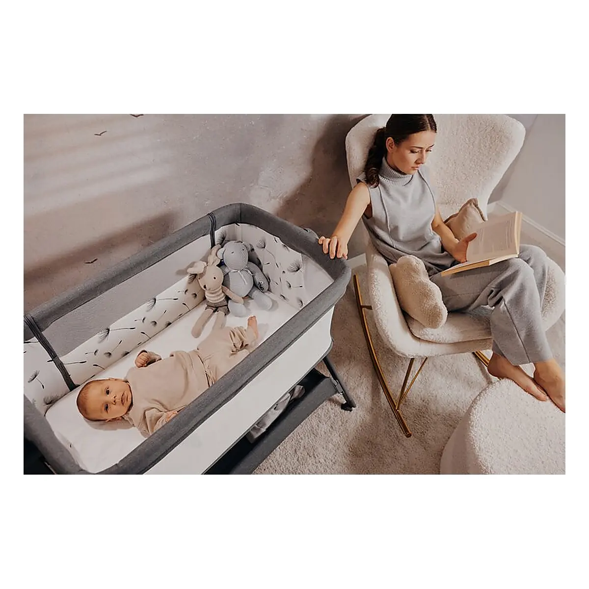 Patut co-sleeper, Lionelo, Leonie Plus, Pliabil, Cu sistem de leganare, Bej 0 luni+ [26]