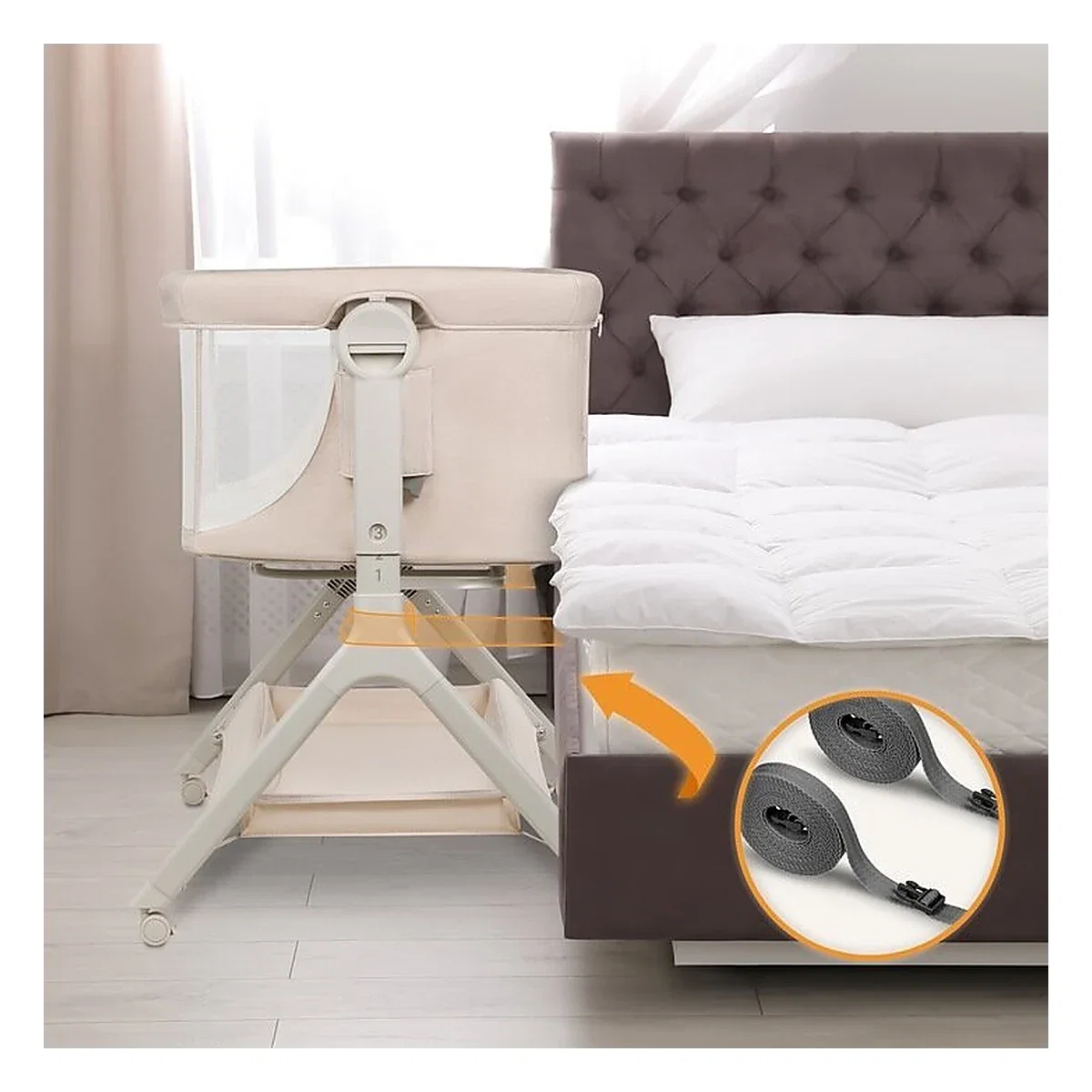 Patut co-sleeper, Lionelo, Leonie Plus, Pliabil, Cu sistem de leganare, Bej 0 luni+ [20]