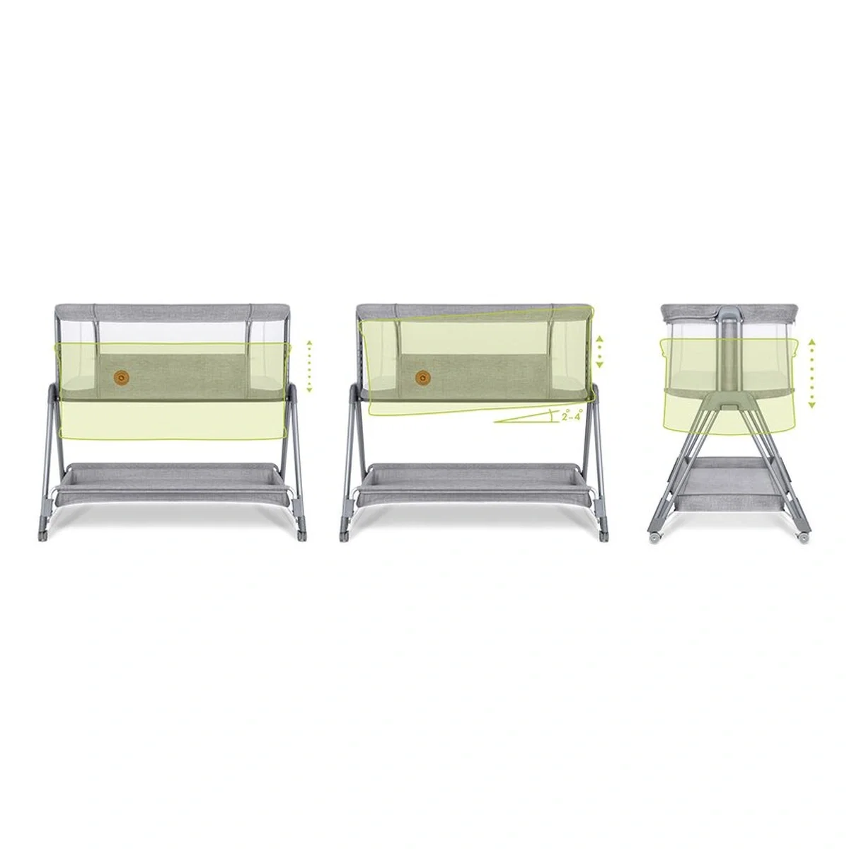 Patut co-sleeper Luna, 2 in 1, Cu laterala culisanta, Cu roti, Gri deschis Lionelo 24 luni [3]