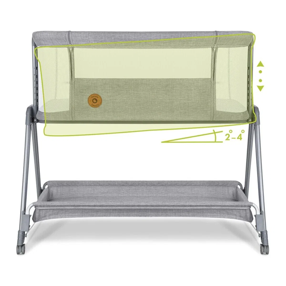 Patut co-sleeper Luna, 2 in 1, Cu laterala culisanta, Cu roti, Gri deschis Lionelo 24 luni [8]