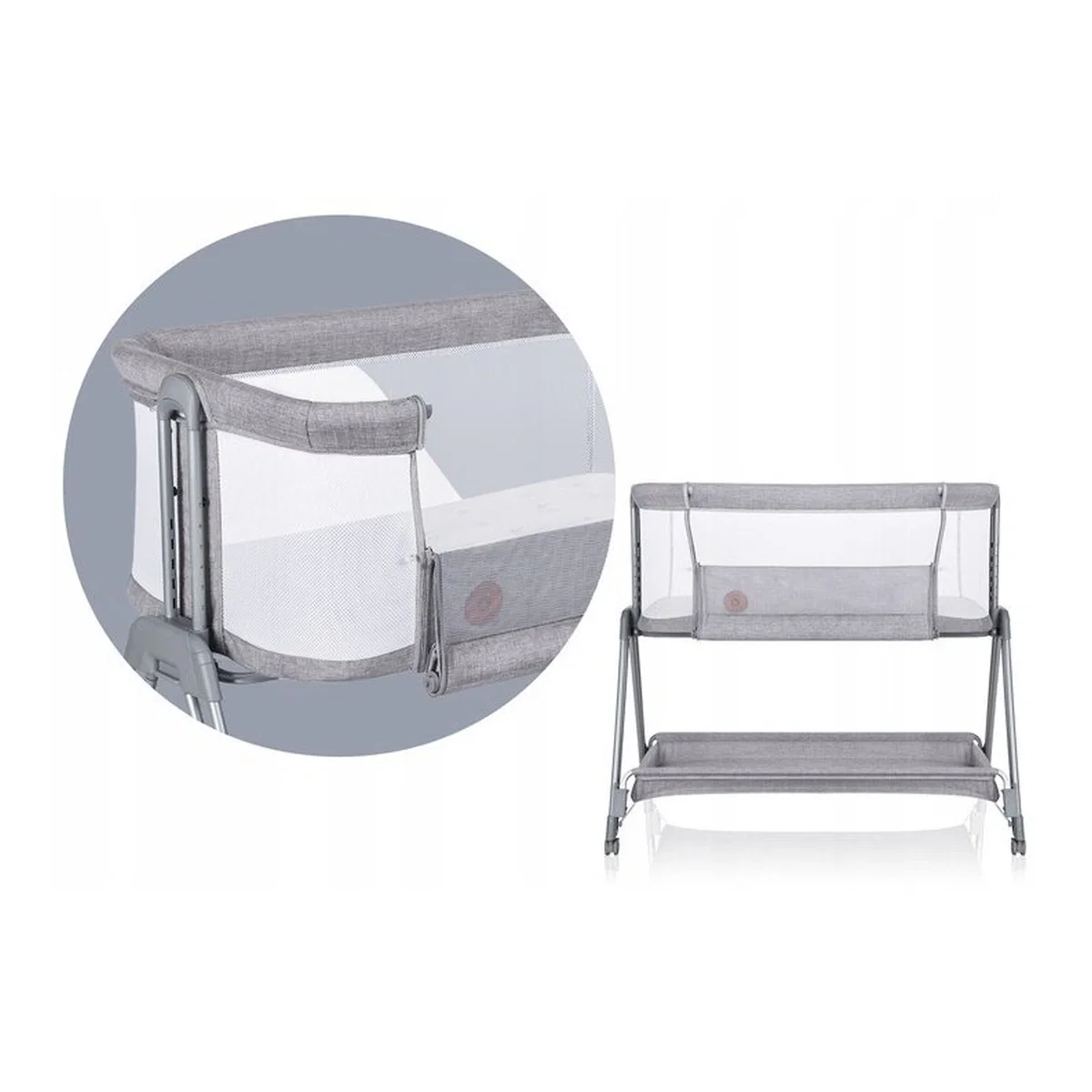 Patut co-sleeper Luna, 2 in 1, Cu laterala culisanta, Cu roti, Gri deschis Lionelo 24 luni [23]