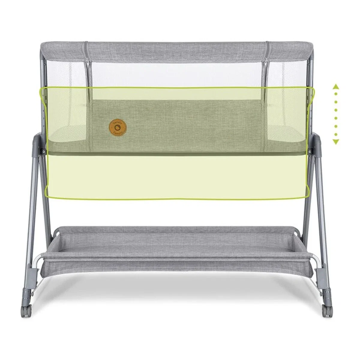 Patut co-sleeper Luna, 2 in 1, Cu laterala culisanta, Cu roti, Gri deschis Lionelo 24 luni [9]