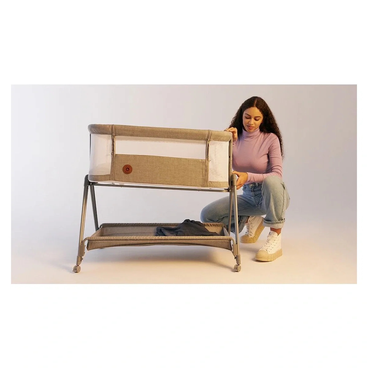 Patut co-sleeper Luna, 2 in 1, Cu laterala culisanta, Cu roti, Gri deschis Lionelo 24 luni [27]