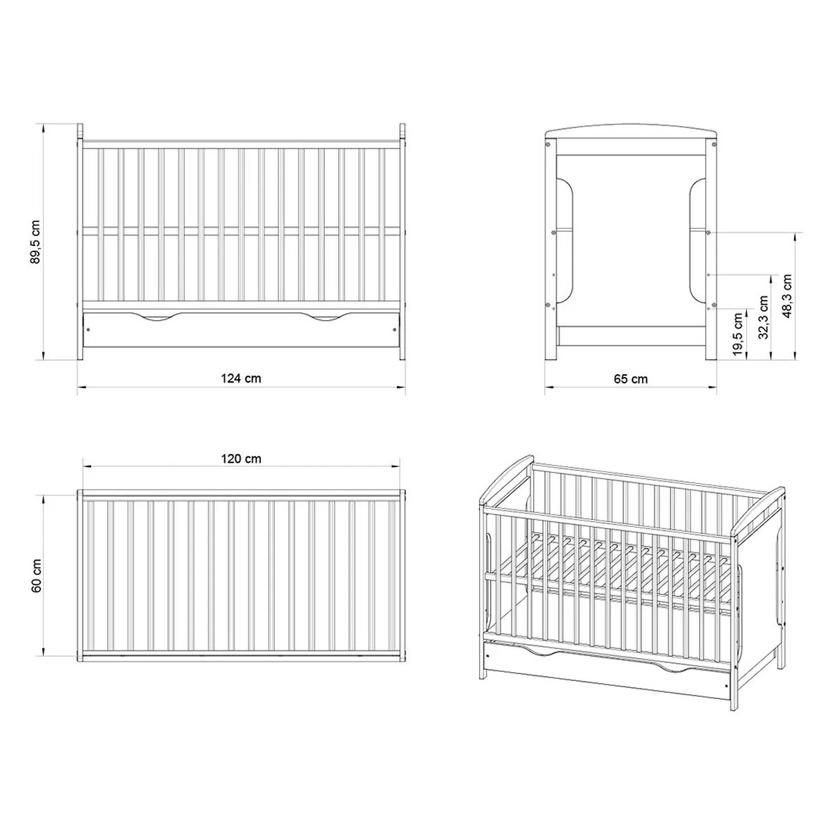 Patut copii din lemn Hubners Karly 120x60 alb cu sertar 0 luni [2]