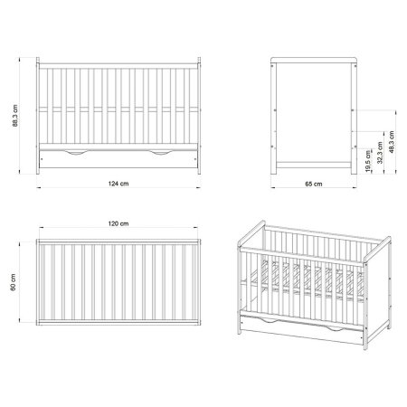 Patut copii din lemn Hubners Paula 120x60 alb cu sertar 0 luni [1]