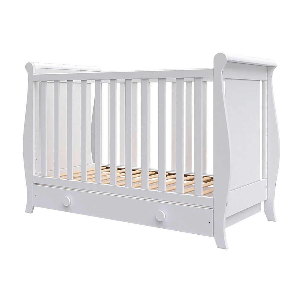 Patuturi din lemn - Patut copii din lemn Mira 120x60 cm alb cu sertar Hubners 0 luni