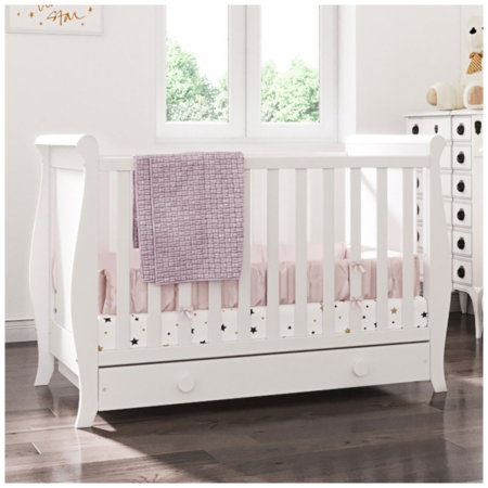Patut copii din lemn Mira 120x60 cm alb cu sertar Hubners 0 luni [2]