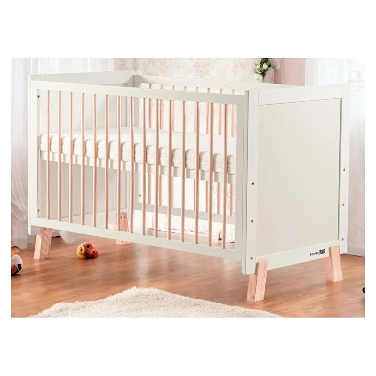 Patut din lemn bebe, 120x60 cm, Transformabil, Cu bariera de siguranta, White, FreeON, Ava 0 luni+ [3]