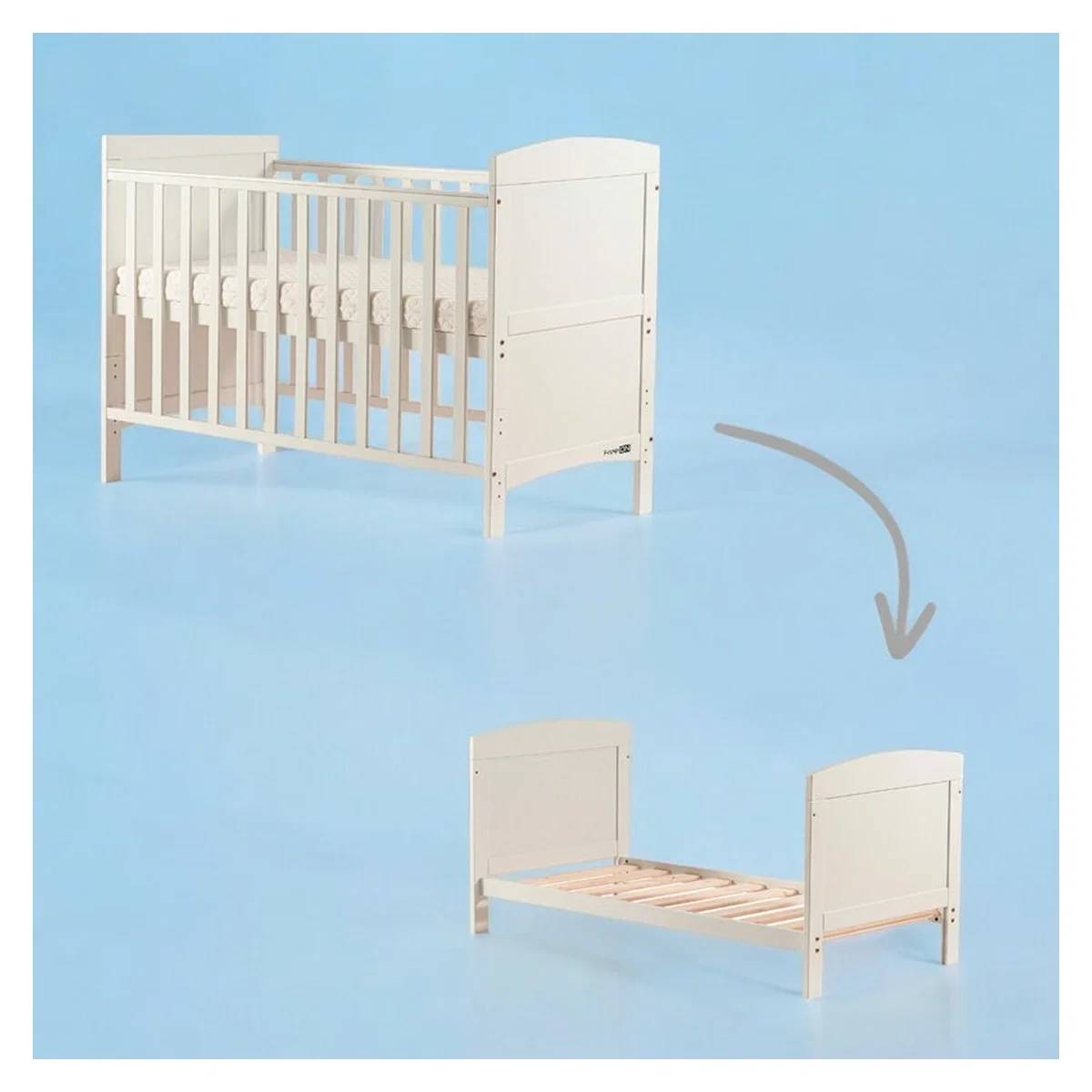 Patut din lemn bebe, 120x60 cm, Transformabil pentru bebe si junior, White, FreeON, Lory 0 luni+ [4]