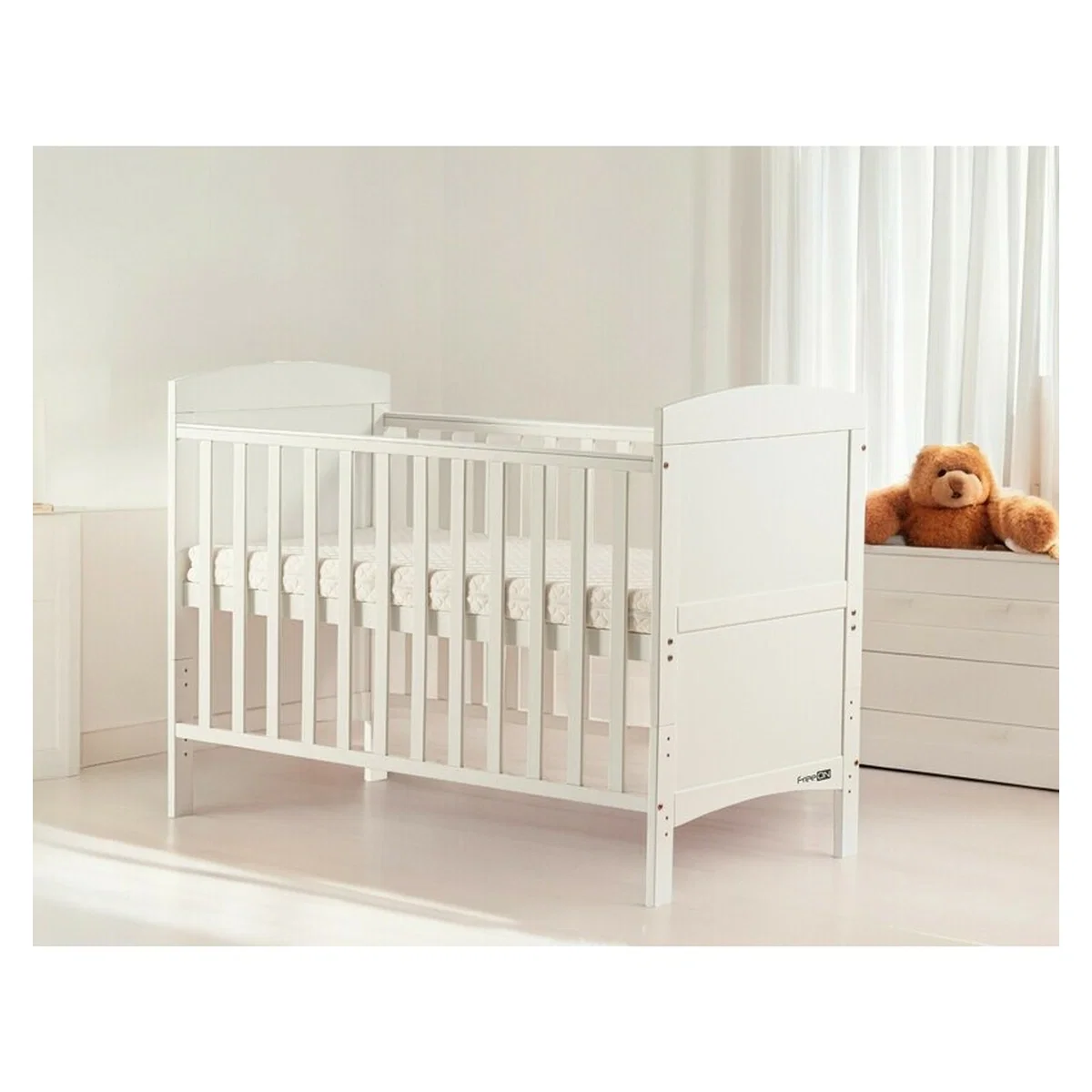 Patut din lemn bebe, 120x60 cm, Transformabil pentru bebe si junior, White, FreeON, Lory 0 luni+ [3]