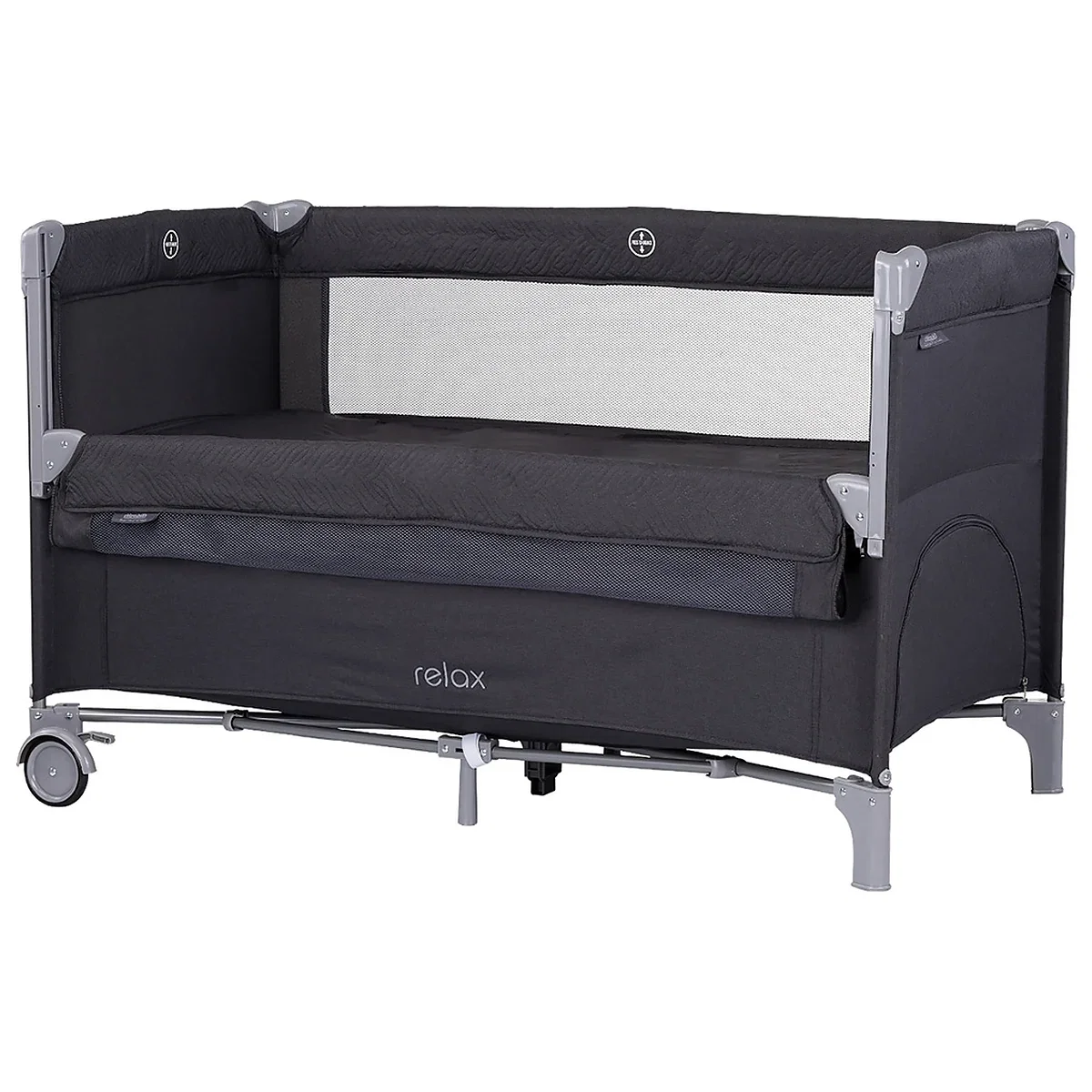 Patuturi co-sleeping - Patut pliabil Chipolino Relax, cu laterala culisanta - Anthracite Linen 0 luni